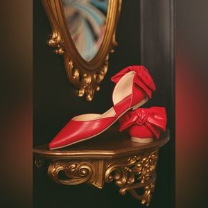 Shoedazzle Manerva Pointed-Toe Flat in Chili Pepper Red with Bow Accent